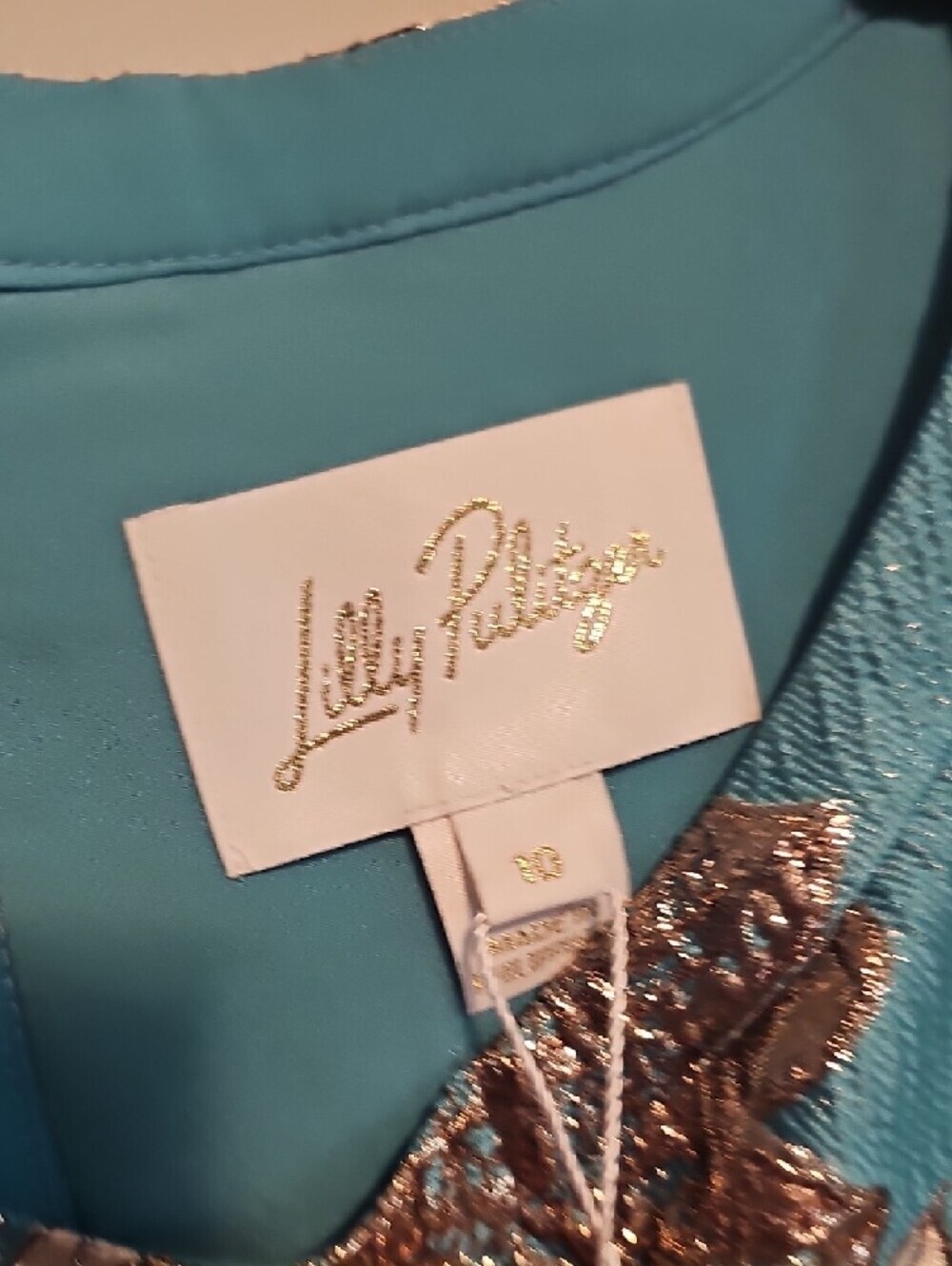 Lilly Pulitzer Caitie Turquoise Floral Fling Metallic Mini Skirted Romper Dress - Picture 3 of 4